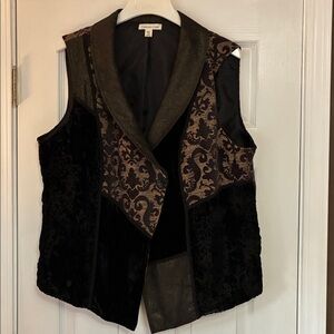 Coldwater Creek Elegant Black and Brown Patterned Mixed Media Vest 2X